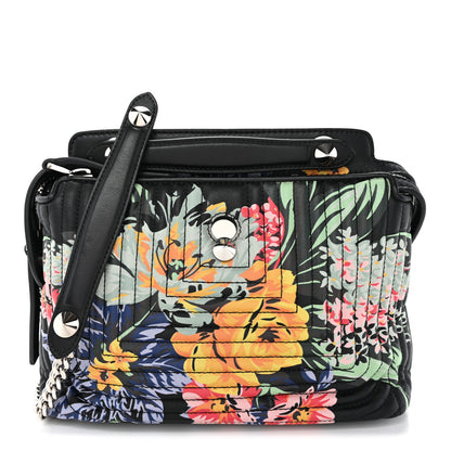 Calfskin Trapuntata Floral Small DotCom Click Chain Satchel Black Multicolor
