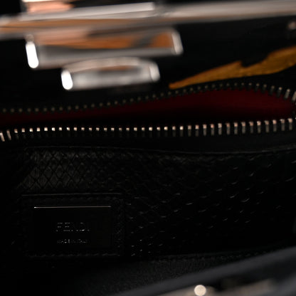 Vitello Seta Snakeskin Crocodile Monster Eyes Medium Peekaboo Iconic Satchel Black Girasole