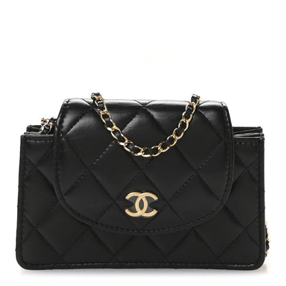 Lambskin Quilted Phone Holder Flap Black