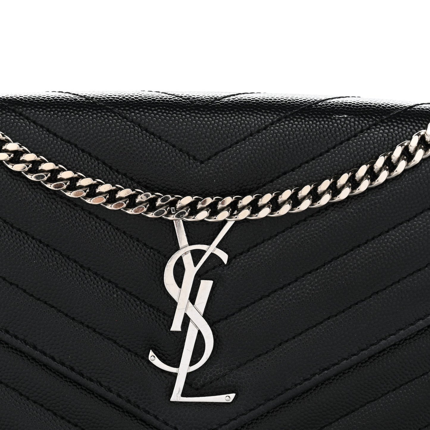 Grain De Poudre Matelasse Chevron Monogram Chain Wallet Black