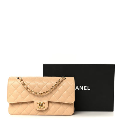 Caviar Quilted Medium Double Flap Beige