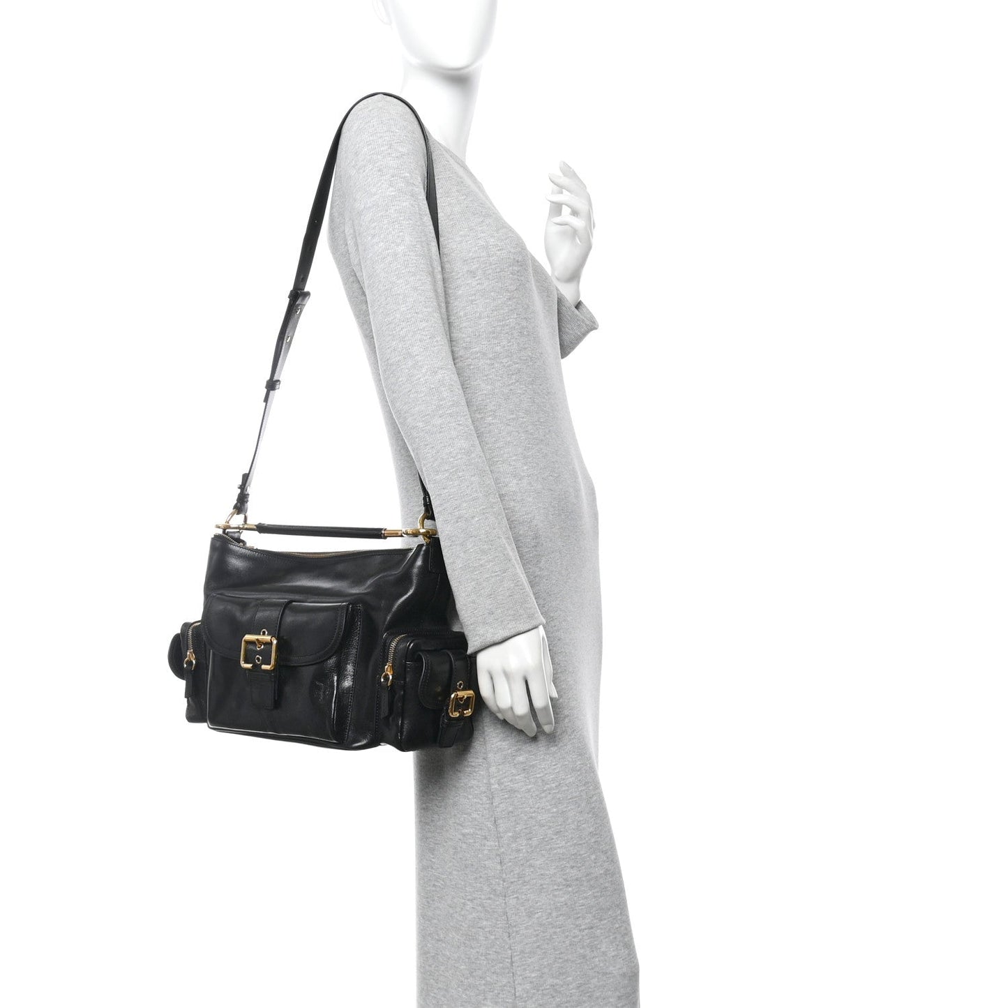 Shiny Calfskin Medium Double Carry Camera Bag Black