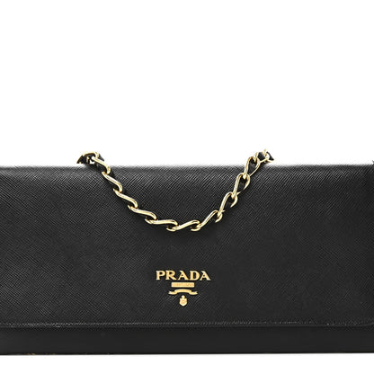 Saffiano Metal Oro Chain Wallet Black