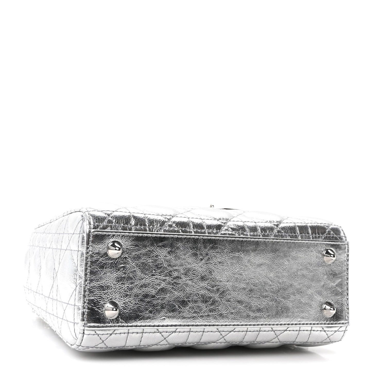 Metallic Grained Calfskin Cannage Small Lucky Badges My Lady Dior Silver