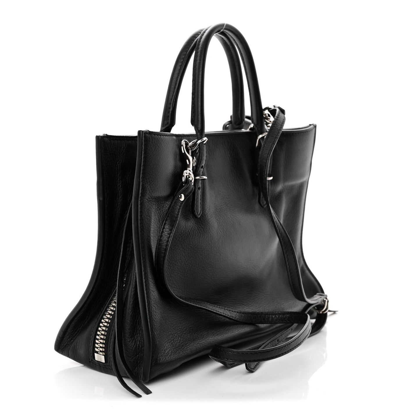 Grained Calfskin Papier Mini A4 Zip Around Tote Black