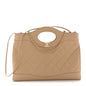 Shiny Crumpled Calfskin Quilted 31 Shopping Bag Dark Beige