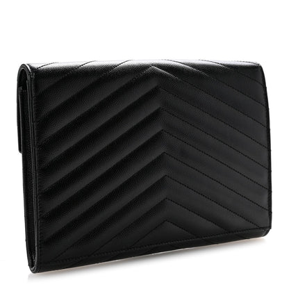 Grain De Poudre Matelasse Chevron Monogram Envelope Clutch Black