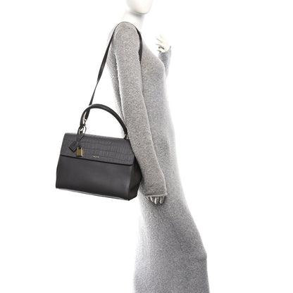 Calfskin Crocodile Embossed Medium Moujik Top Handle Bag Fog