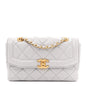 Shiny Lambskin Quilted Mini Flap Grey