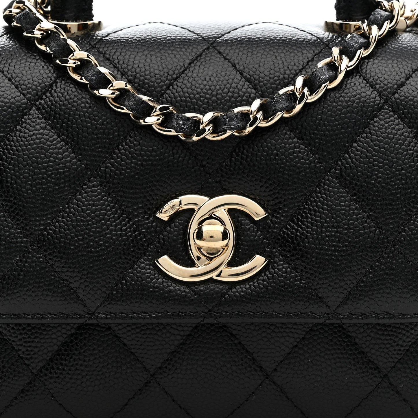 Caviar Quilted Coco Handle Clutch With Chain Black