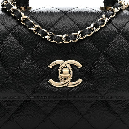 Caviar Quilted Coco Handle Clutch With Chain Black