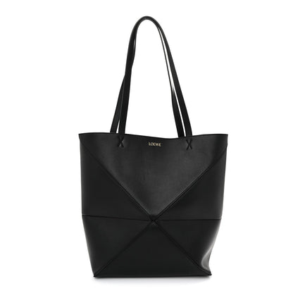 Shiny Calfskin Medium Puzzle Fold Tote Black