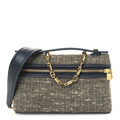 Virgin Wool Blend Herringbone Calfskin Extra Pocket Mini Pouch Green Sand Blue Green Sun Gold