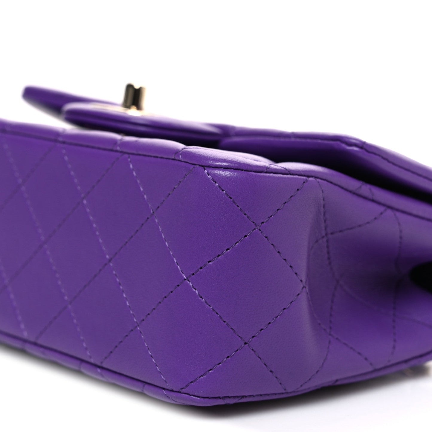 Lambskin Quilted Mini Top Handle Rectangular Flap Dark Purple
