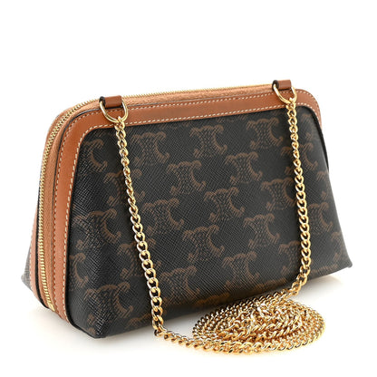 Triomphe Canvas Lambskin Clutch On Chain Tan