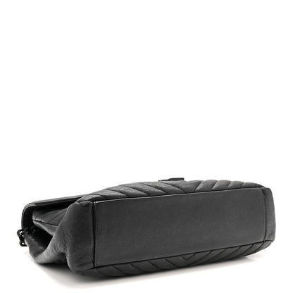 Sheepskin Matelasse Chevron Monogram Monochrome Large College Satchel Black