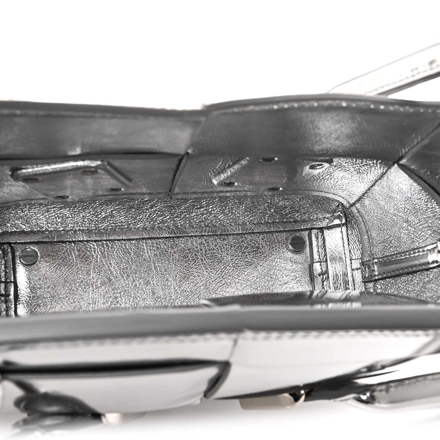 Mirror Laminated Nappa Maxi Intrecciato Mini Arco  Silver