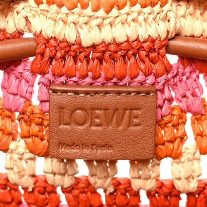 X PAULA'S IBIZA Raffia Striped Medium Flamenco Knot Clutch Bright Orange Pink