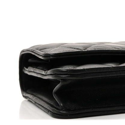 Lambskin Quilted Top Handle Trendy CC Wallet On Chain WOC Black