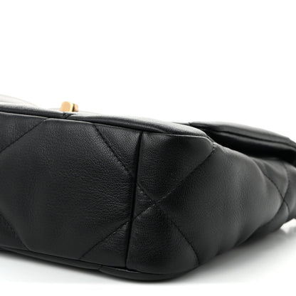 Shiny Goatskin Quilted Medium Chanel 19 Flap Black