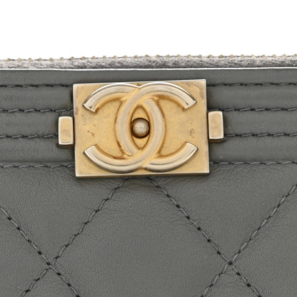 Lambskin Quilted Large Boy Zip Pouch Grey
