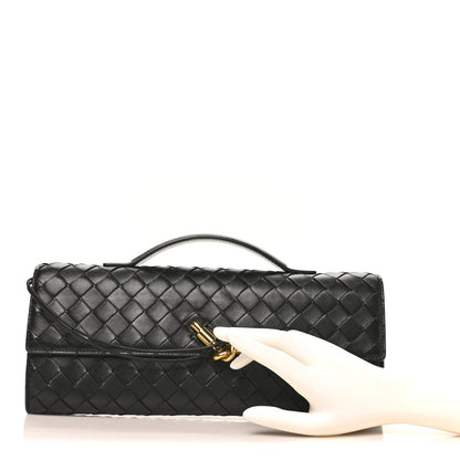 Nappa Intrecciato Long Andiamo Top Handle Clutch Black