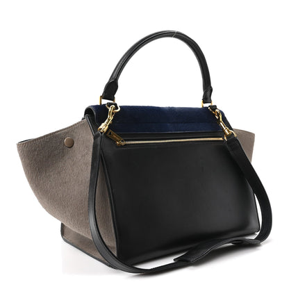 Pony Hair Smooth Calfskin Tri-Color Medium Trapeze Blue Taupe Black