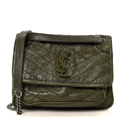 Crinkled Lambskin Matelasse Monogram Baby Niki Chain Satchel Seawood