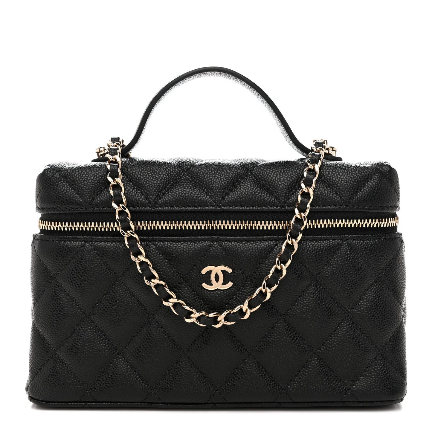 Caviar Quilted Top Handle Slim Vanity With Chain Black