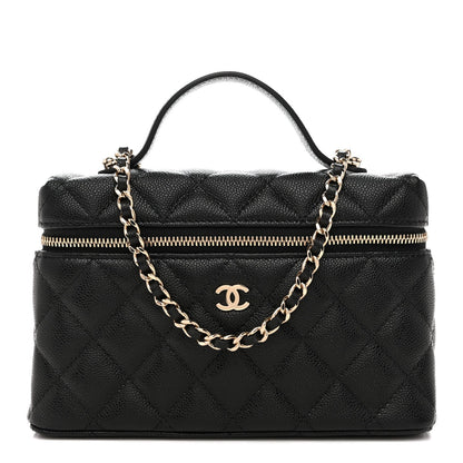 Caviar Quilted Top Handle Slim Vanity With Chain Black