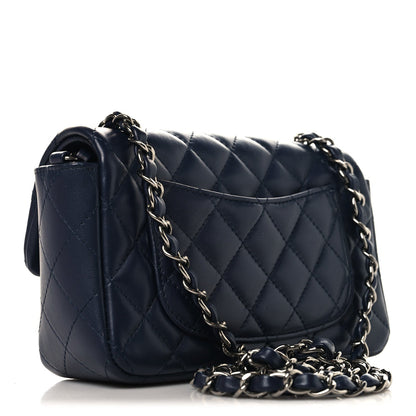 Lambskin Quilted Mini Rectangular Flap Dark Navy Blue