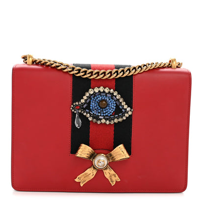 Calfskin Web Medium Peony Chain Shoulder Bag Red
