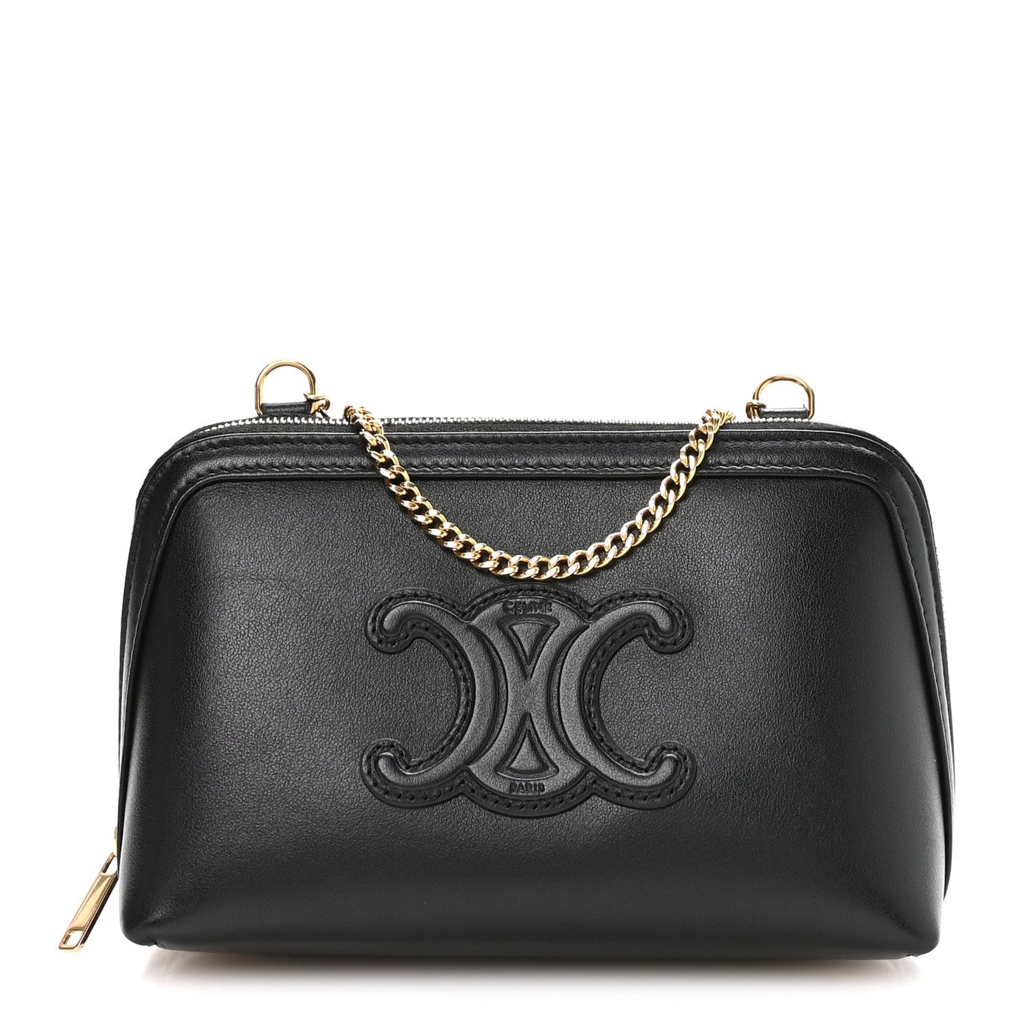 Smooth Calfskin Cuir Triomphe Clutch on Chain Black