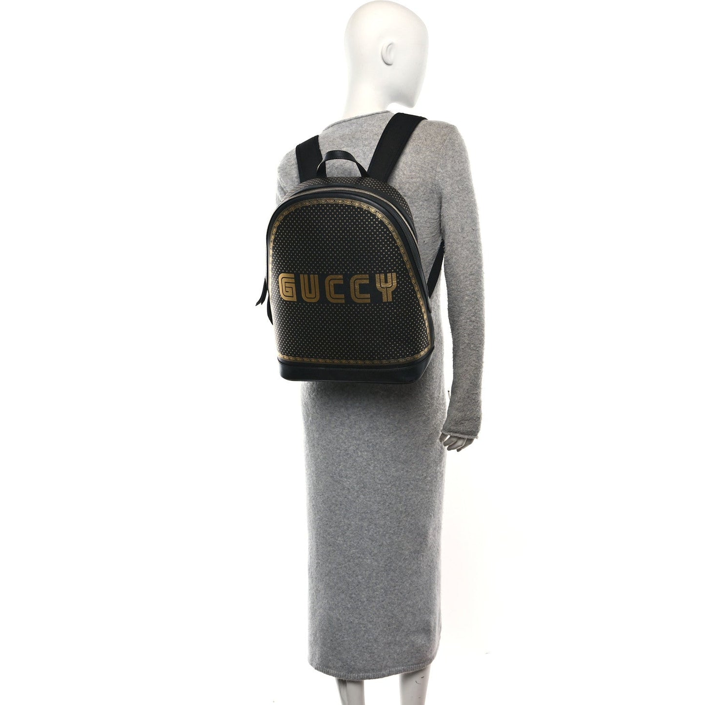 X SEGA Calfskin GUCCY Stars Dome Backpack Black Gold