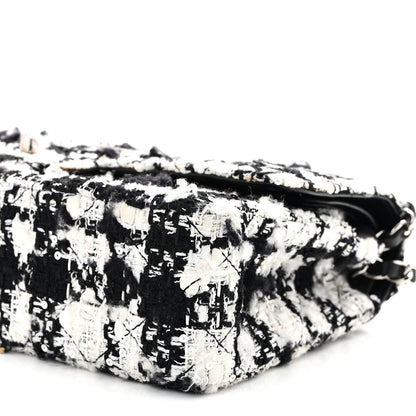 Tweed Sequin Quilted Medium Double Flap Black White