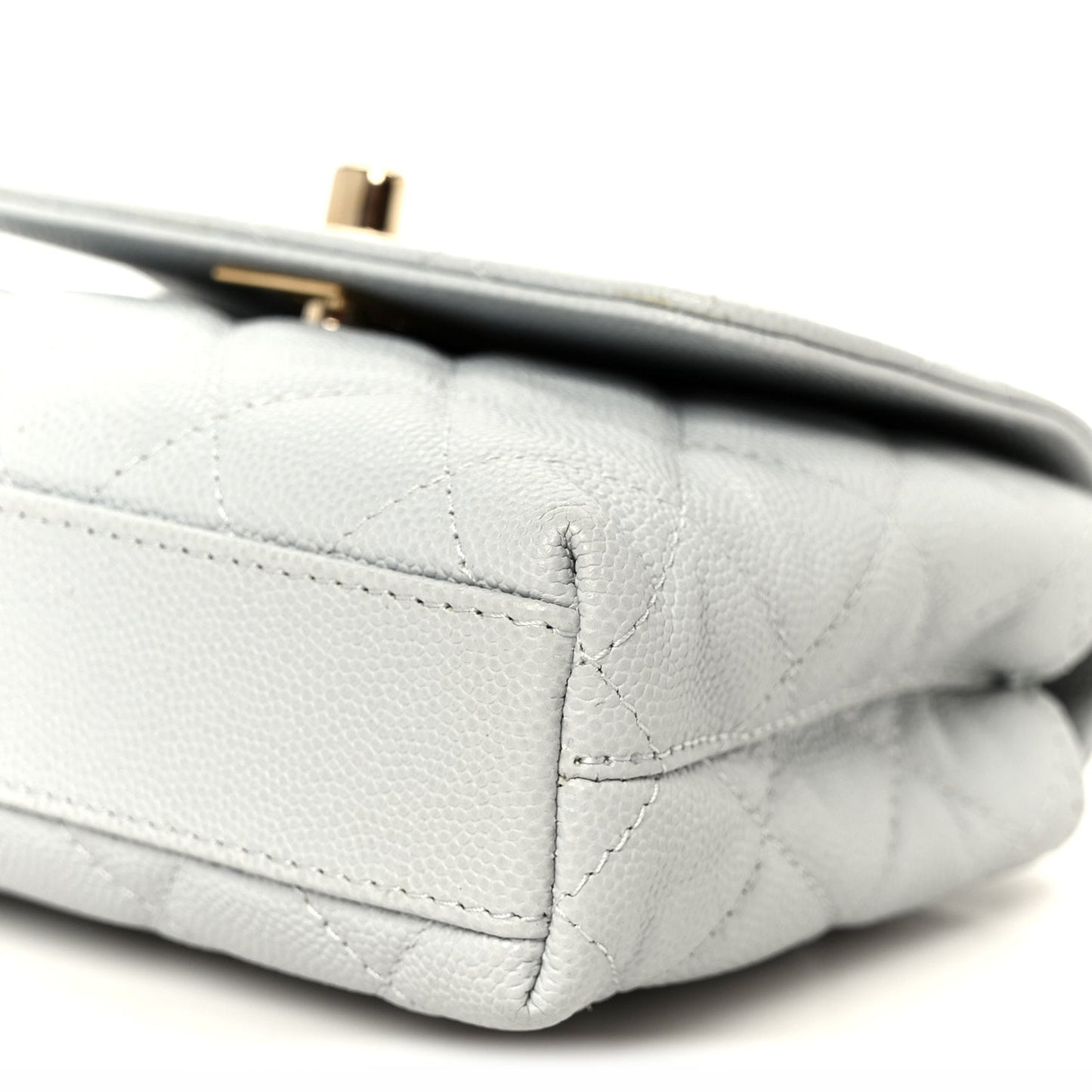 Caviar Lizard Embossed Quilted Coco Handle Clutch With Chain Light Blue