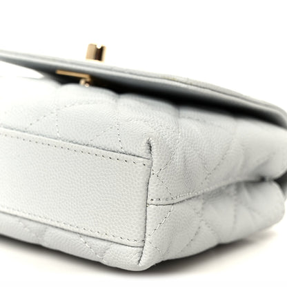 Caviar Lizard Embossed Quilted Coco Handle Clutch With Chain Light Blue