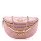 Shiny Lambskin Quilted Pearl Logo Waist Bag Light Pink
