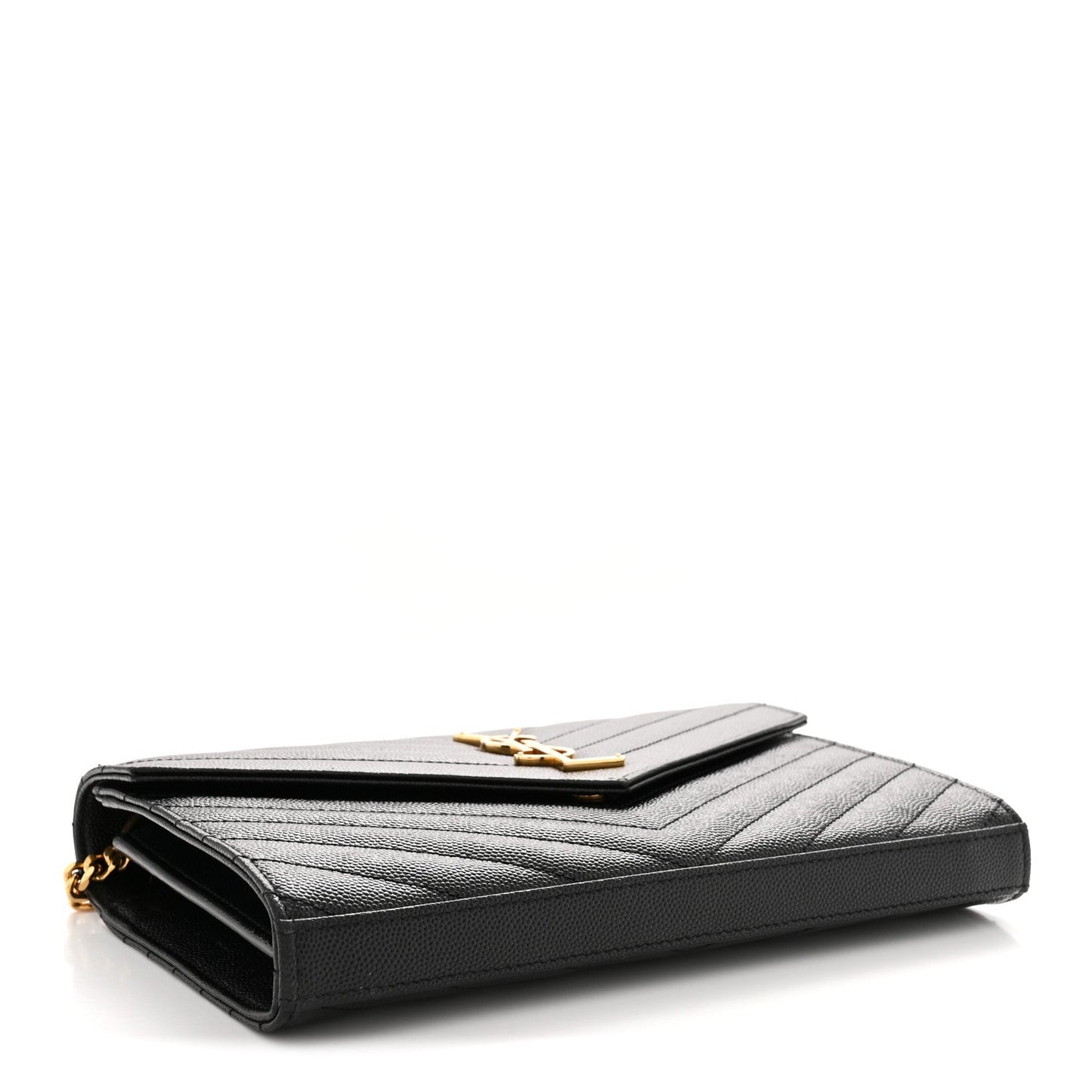 Grain De Poudre Matelasse Chevron Monogram Chain Wallet Black