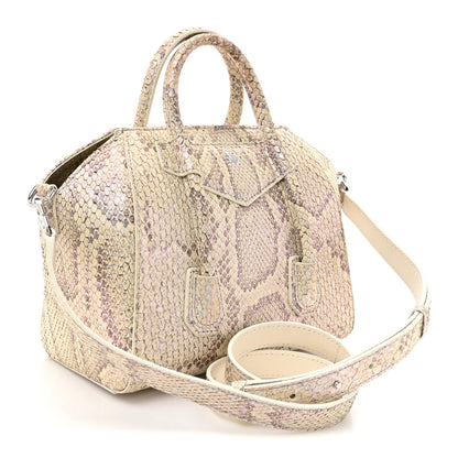 Snakeskin Mini Lock Antigona Shoulder Bag Dusty Gold