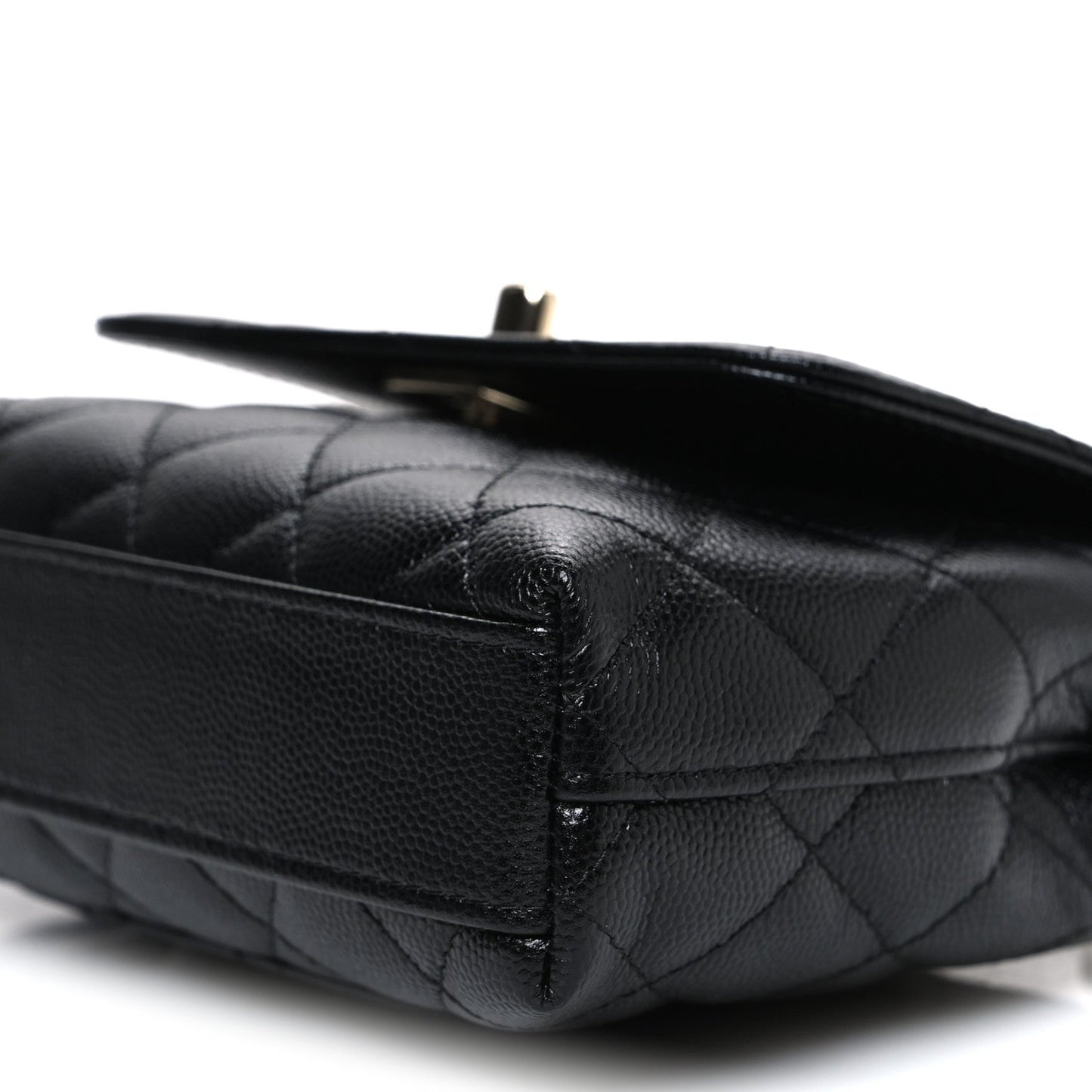 Caviar Quilted Coco Handle Clutch With Chain Black