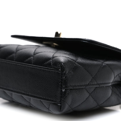 Caviar Quilted Coco Handle Clutch With Chain Black