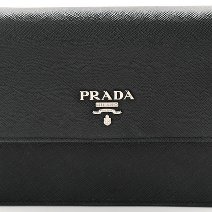 Saffiano Metal Flap Wallet With Strap Black