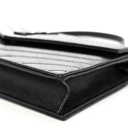 Grain De Poudre Matelasse Chevron Monogram Monochrome Envelope Chain Wallet Black