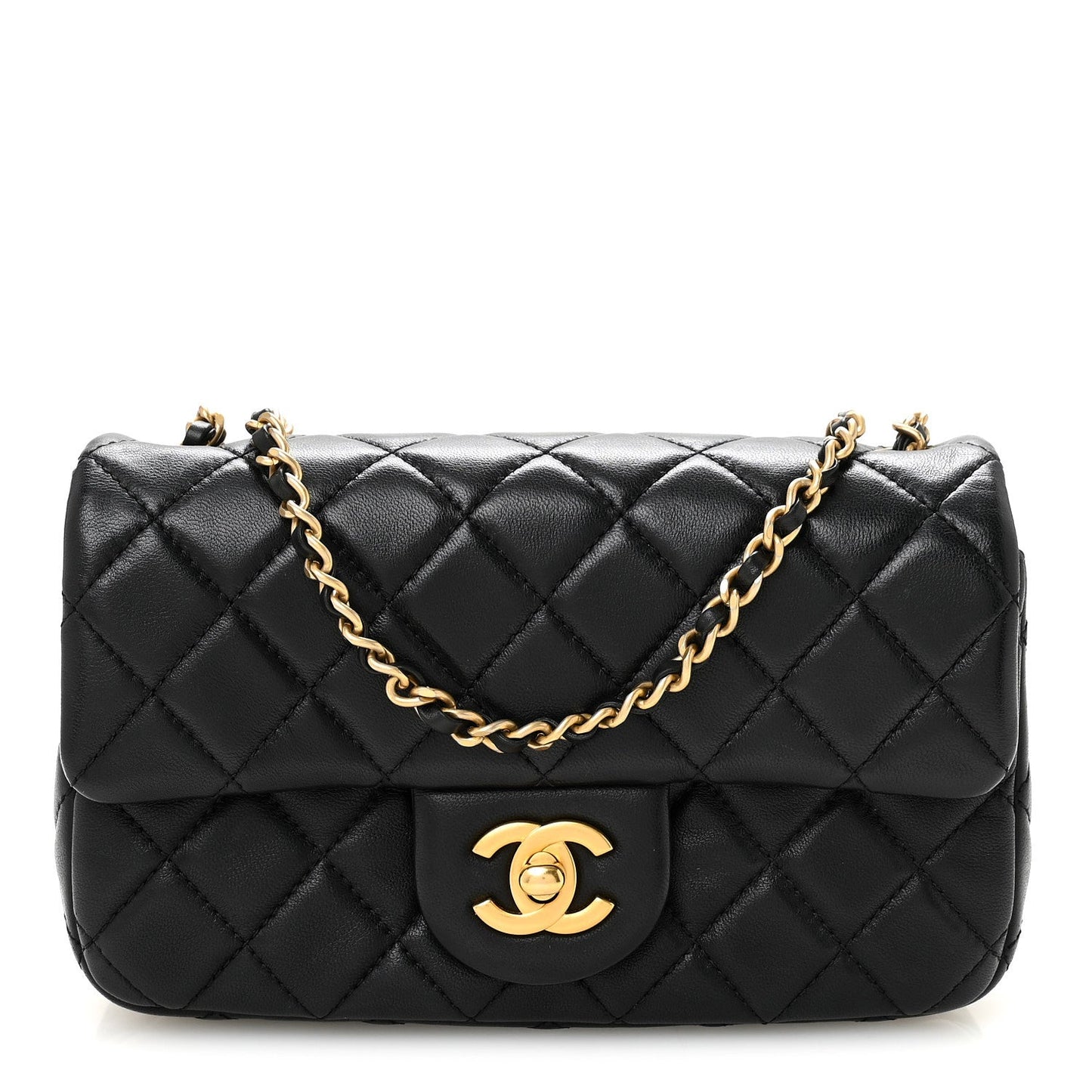 Lambskin Quilted Mini Rectangular Pearl Crush Flap Black