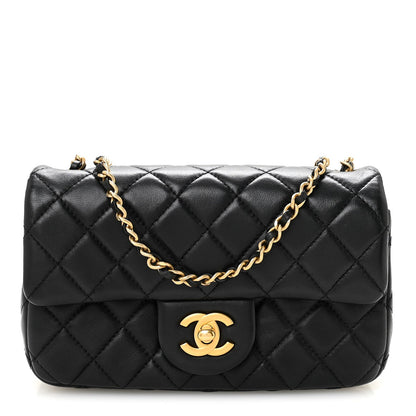 Lambskin Quilted Mini Rectangular Pearl Crush Flap Black