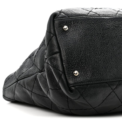 Glazed Calfskin Large On The Road Tote Black