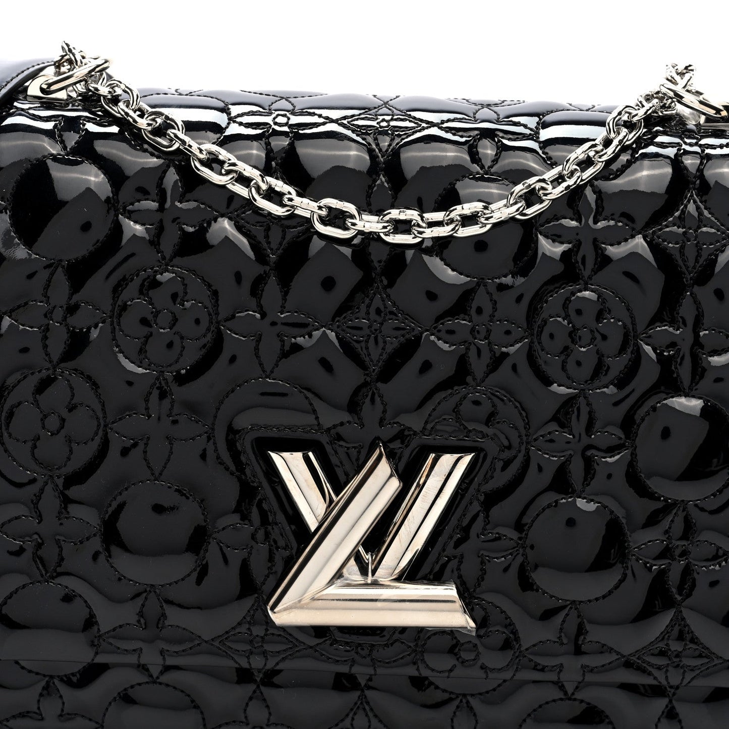 Vernis Flower Quilted Twist Shoulder Bag GM Black