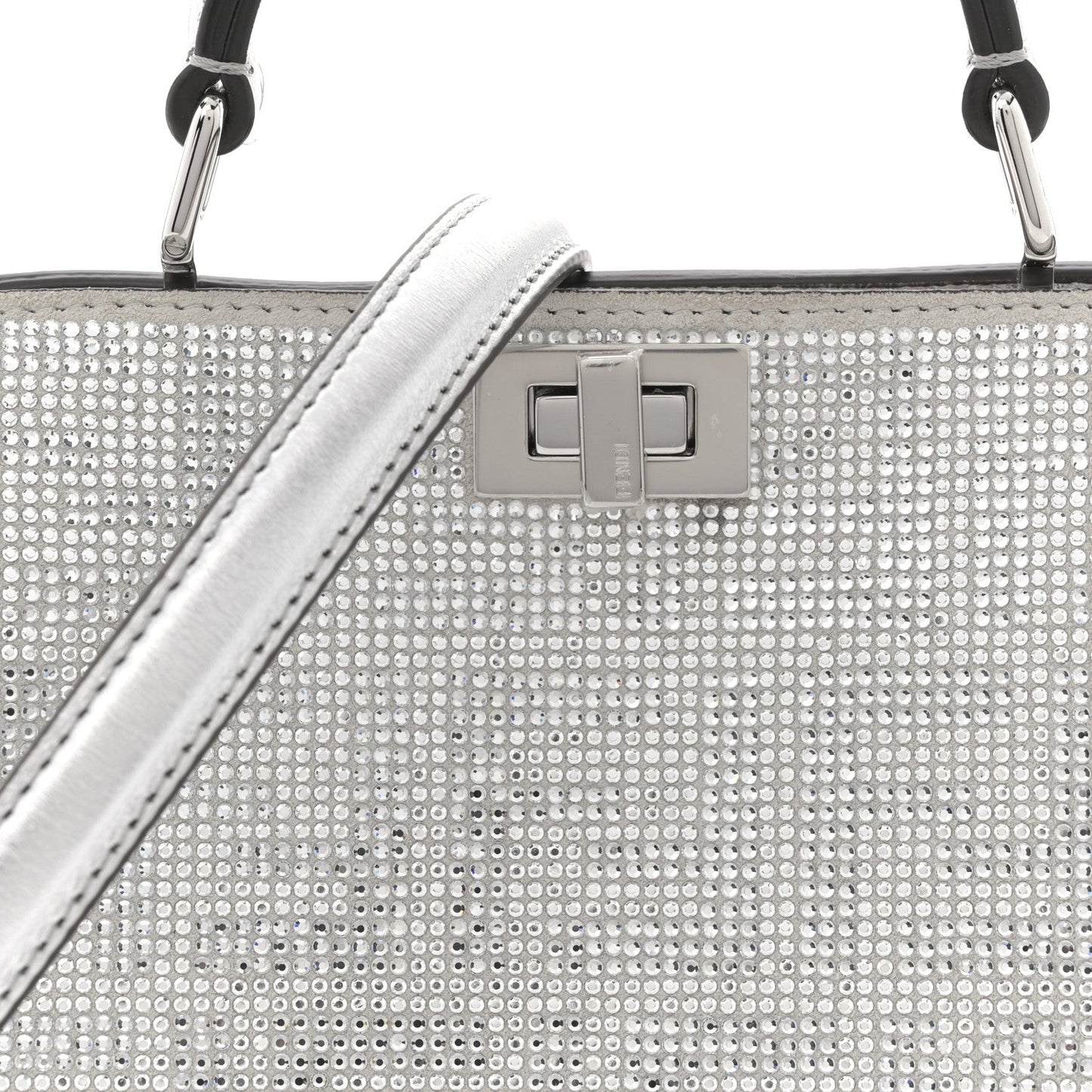 Crystal Vitello Laminato FF Petite Peekaboo I SEE U Satchel Crystal Argento