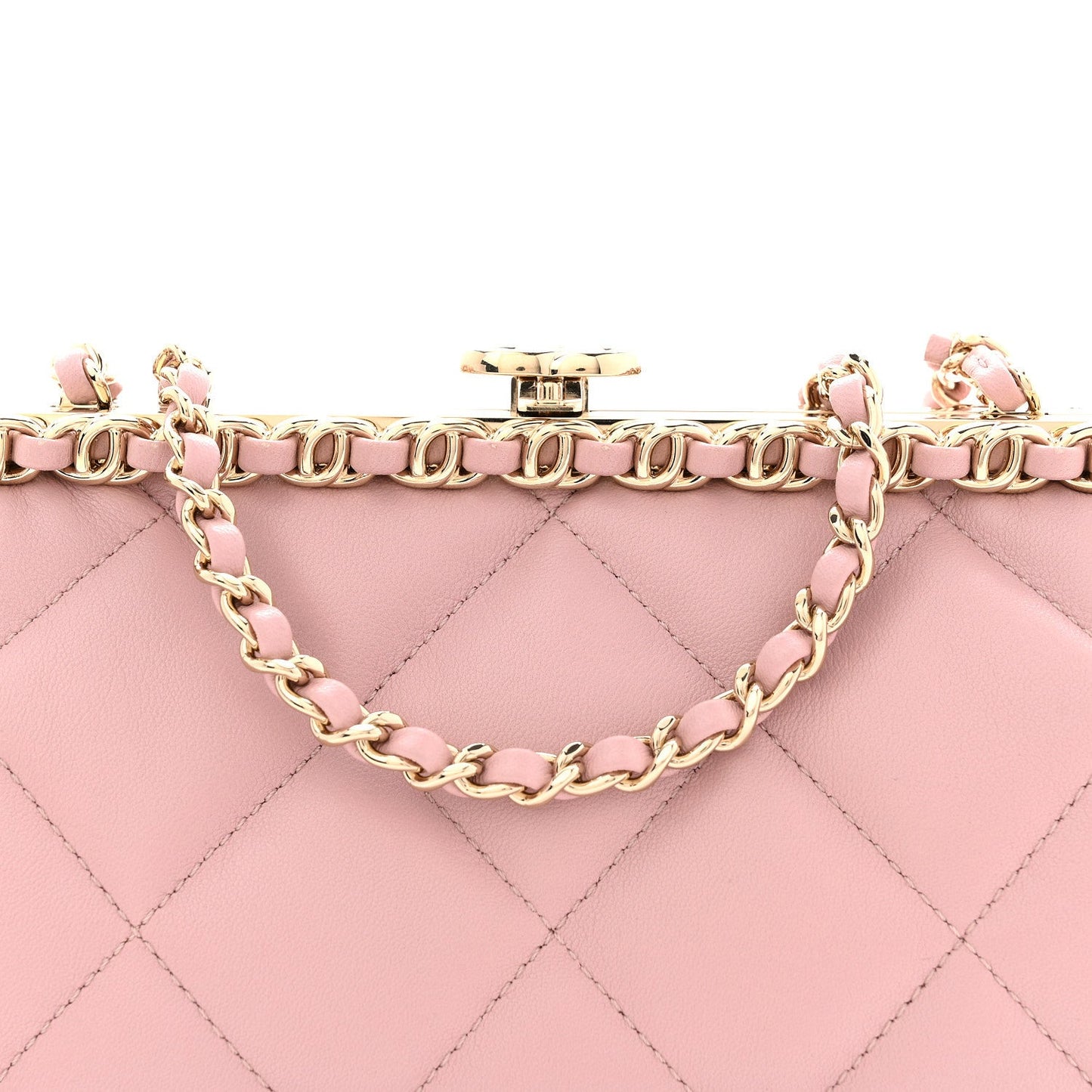 Lambskin Quilted Chain Frame Clutch Pink